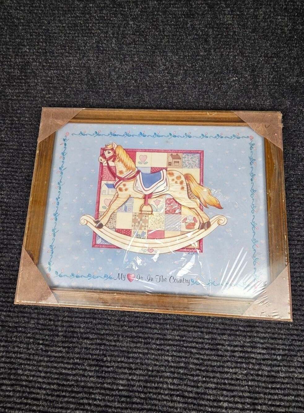 Vintage K Smith Rocking Horse Print Framed Wall Art Decor
